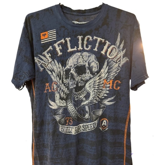 Affliction Mens Graphic Tee Skull Dark Blue Size Extra Large - Picture 3 of 8